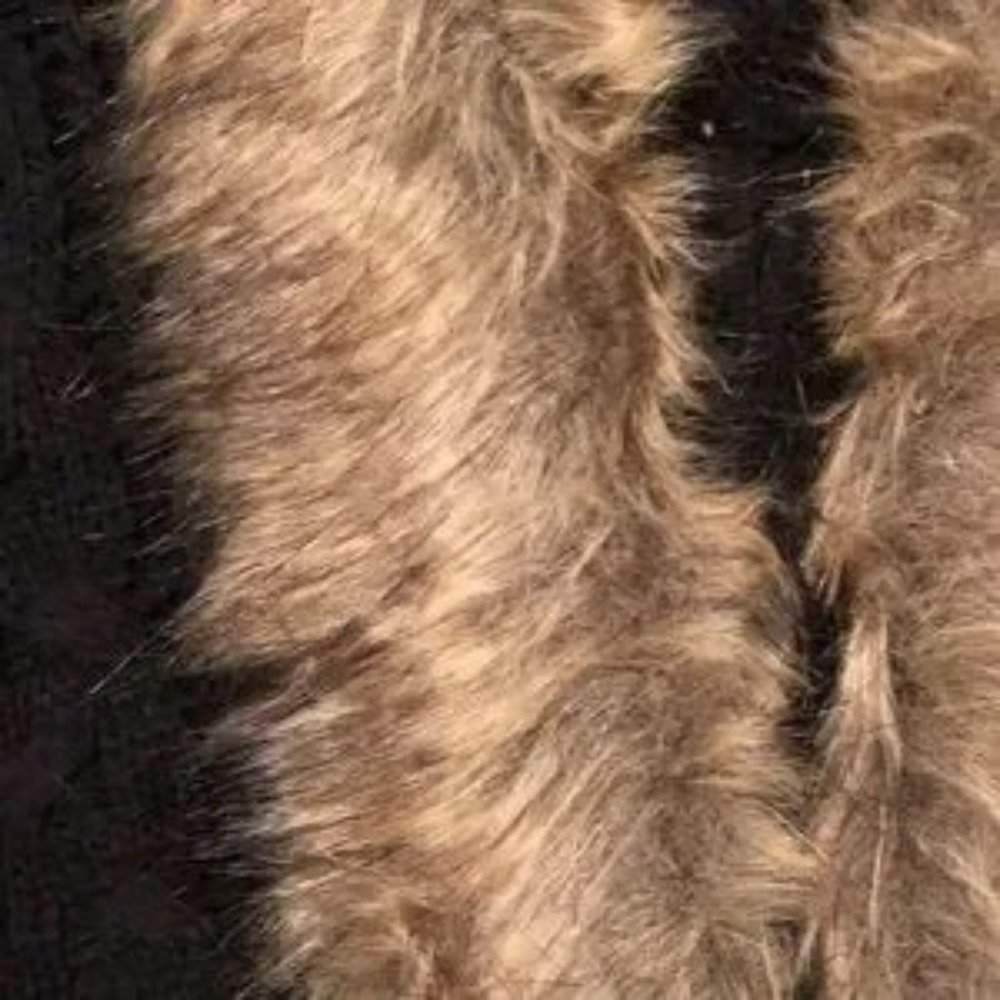 Knit Open Front Cardigan with Faux Fur Black and White Weave - Picture 6 of 6